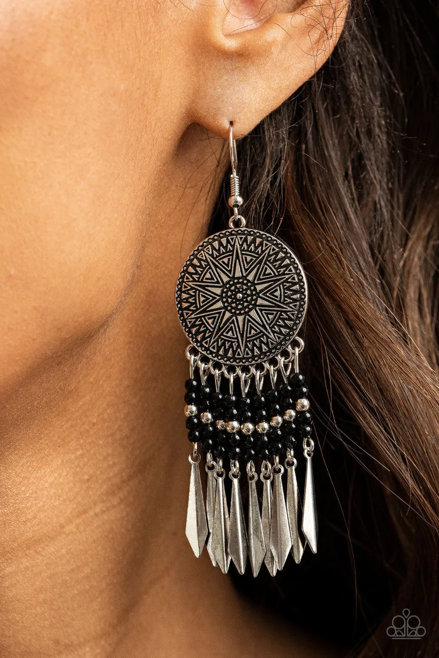 Sun Warrior Black Paparazzi Earrings