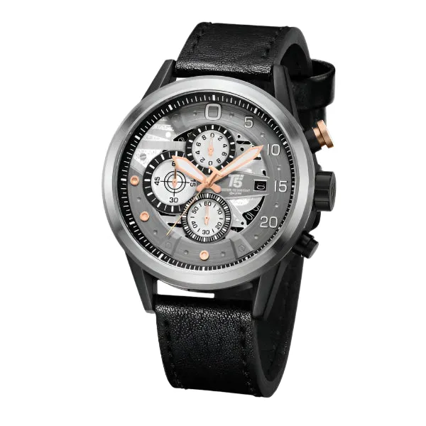 T5 Black Leather Strap Grey Dial Chronograph Quartz Watch for Gents - H3734G-A