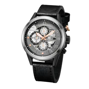 T5 Black Leather Strap Grey Dial Chronograph Quartz Watch for Gents - H3734G-A