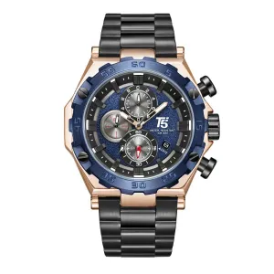 T5 Black Stainless Steel Blue Dial Chronograph Quartz Watch for Gents - H3847G-E