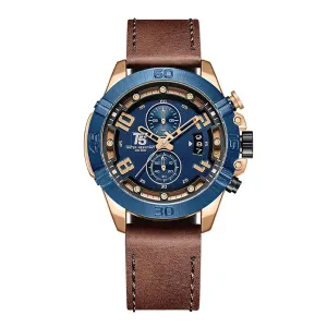T5 Brown Leather Strap Blue Dial Chronograph Quartz Watch for Gents - H3637G-J