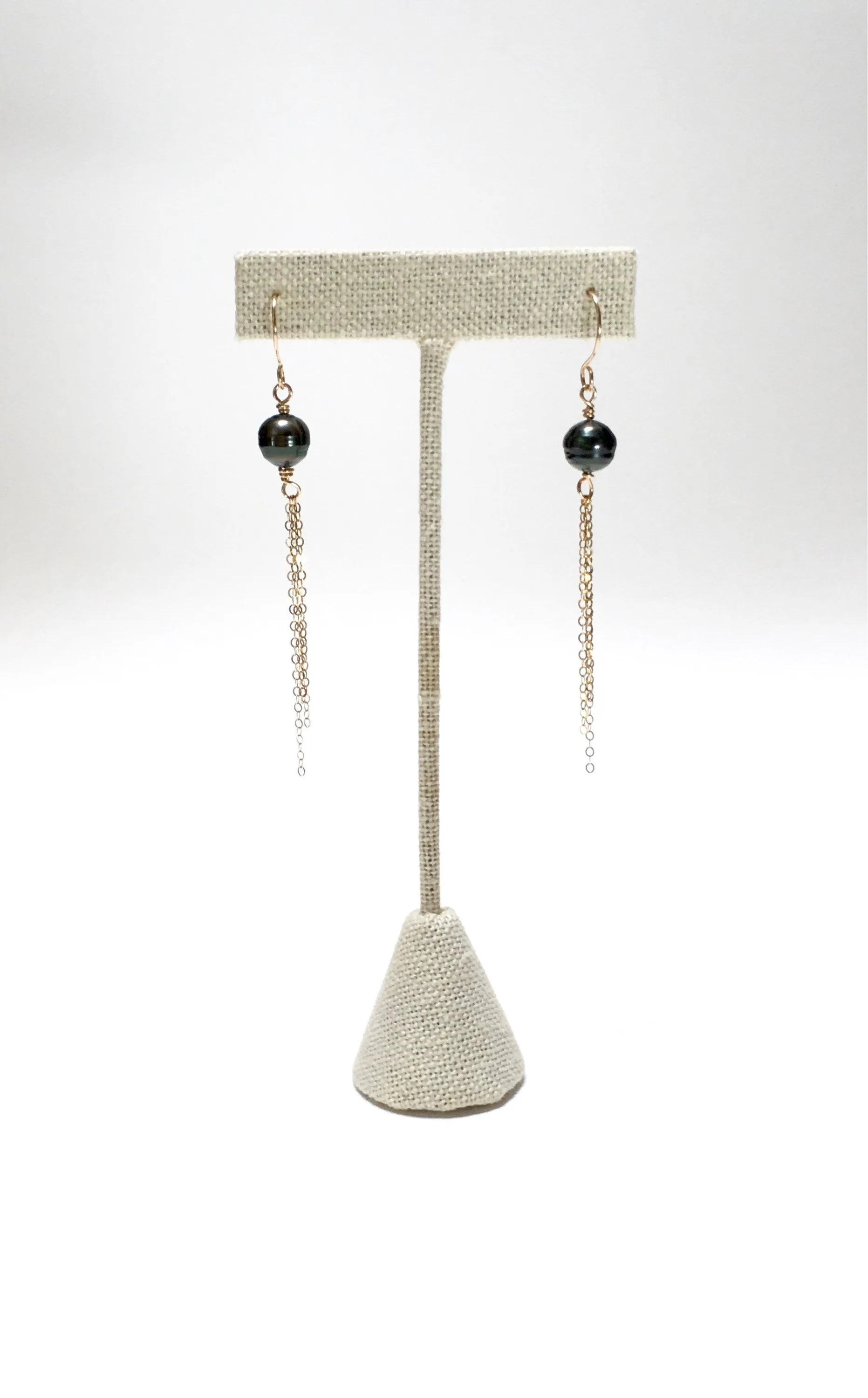 Tahitian Pearl Tassel Chain Earrings