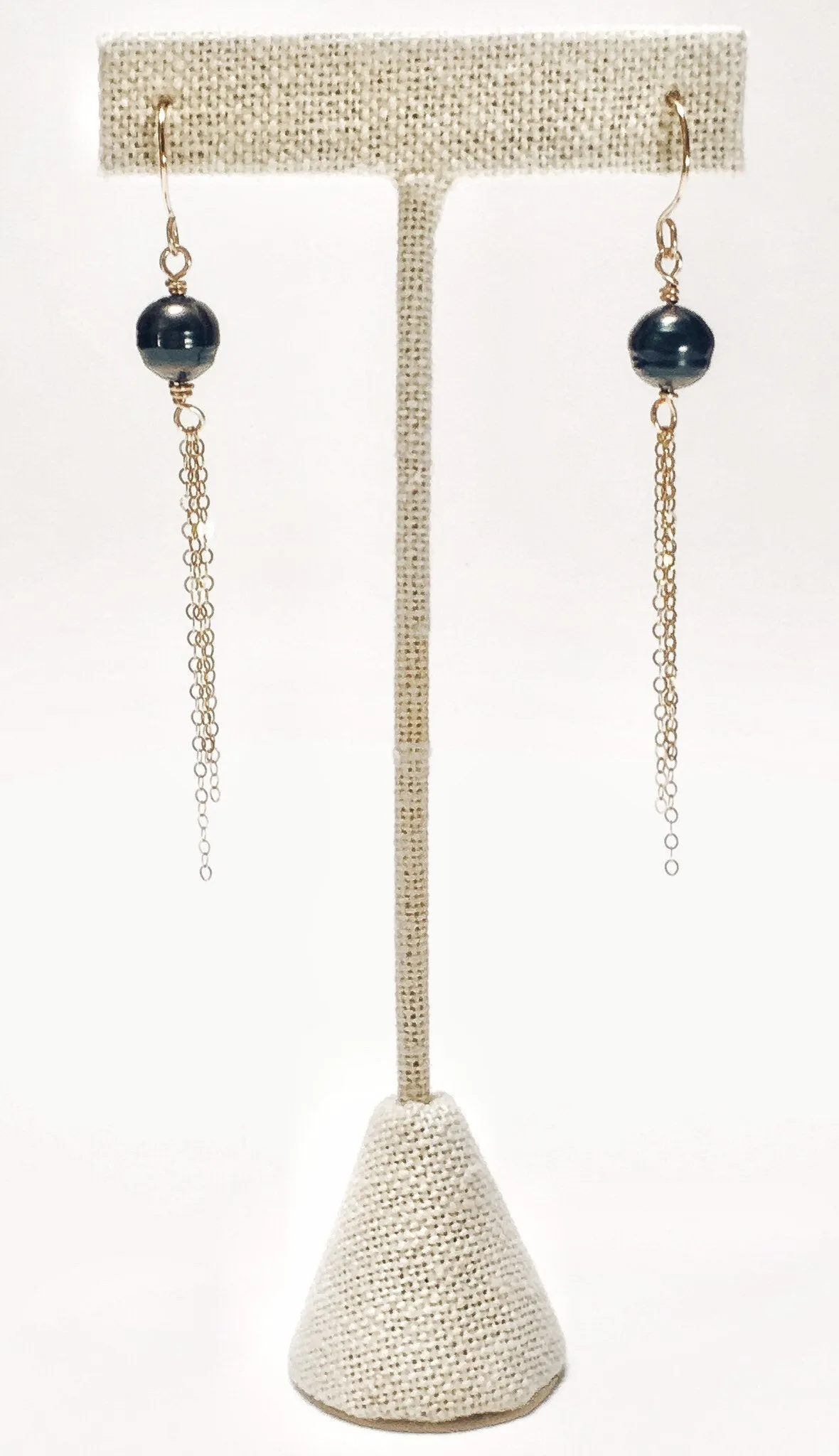 Tahitian Pearl Tassel Chain Earrings