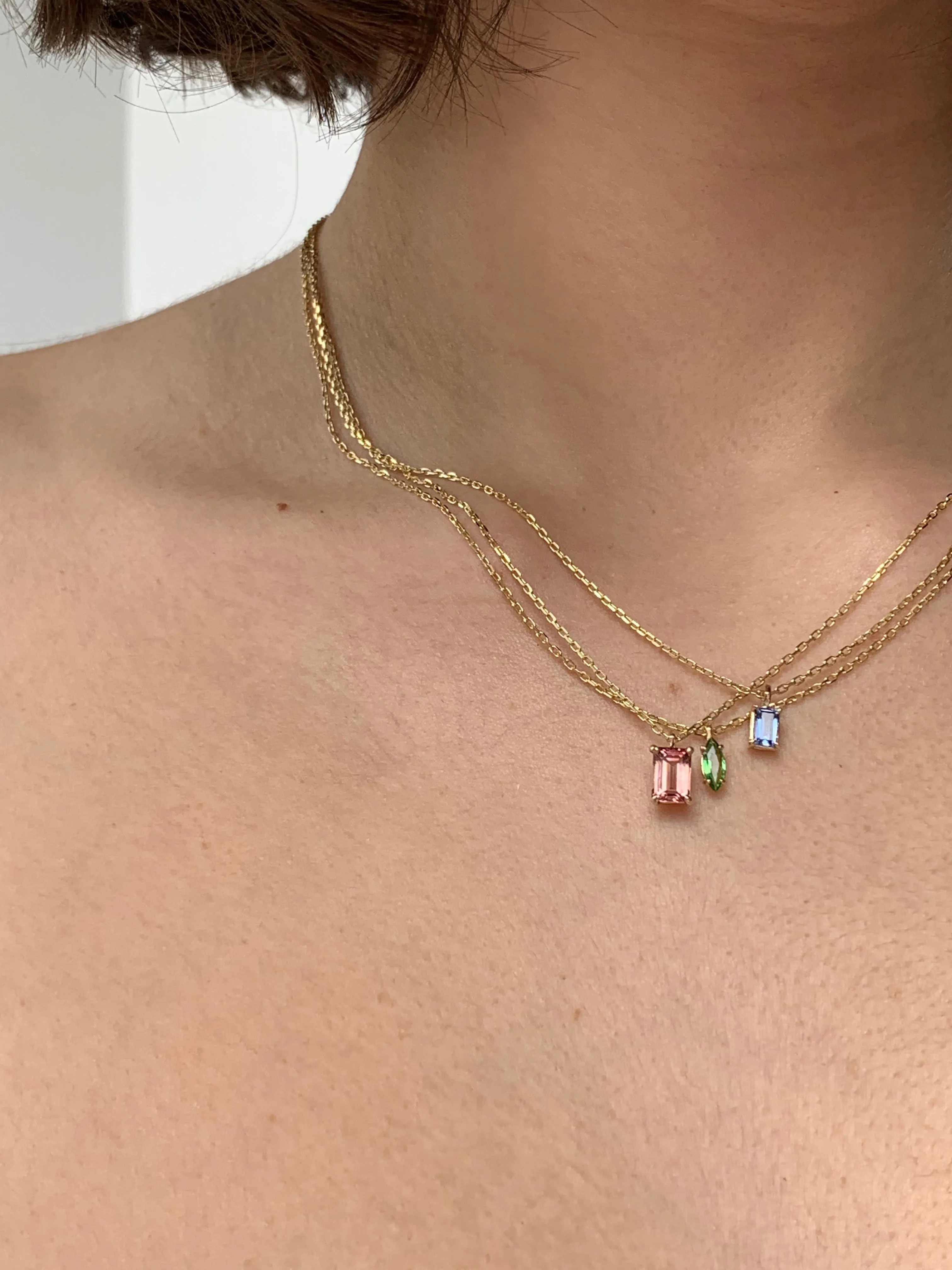 Tanzanite Baguette cut gem necklace