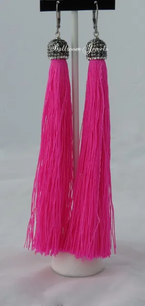 Tassel drop earrings in fuchsia