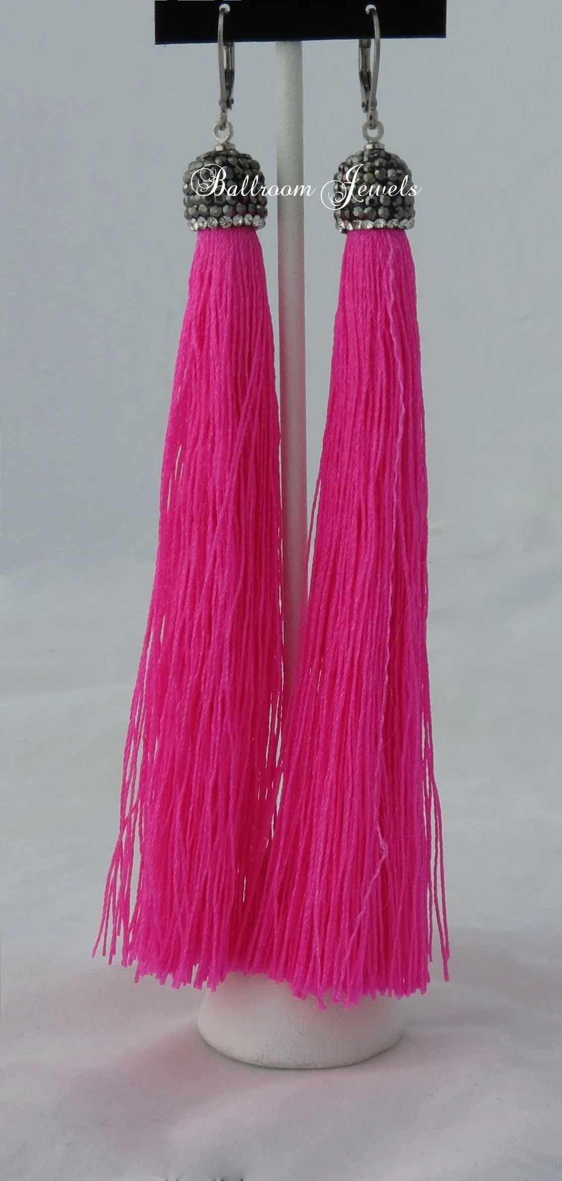 Tassel drop earrings in fuchsia