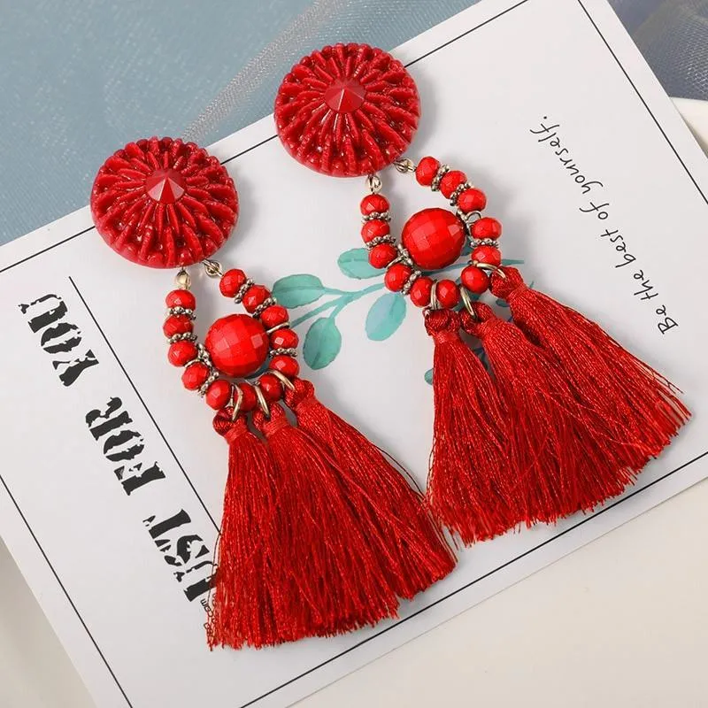 Tassel Modern Epic Retro  Bohemian Tassel Earrings for Women In  Cotton Silk Fabric Long Fringe Drop Dangle Earrings Design