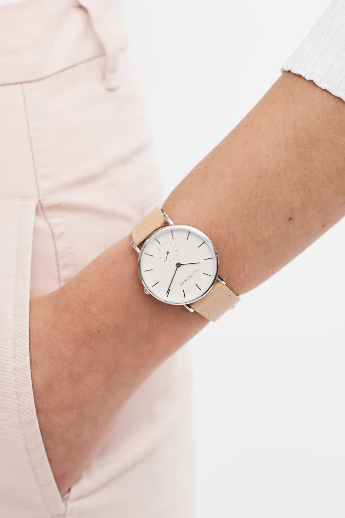 THE HORSE CLASSIC WATCH - POLISHED SILVER/ WHITE/NUDE LEATHER