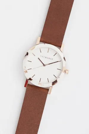 THE HORSE MINI RESIN WATCH - NOUGAT SHELL/WHITE DIAL/TAN LEATHER