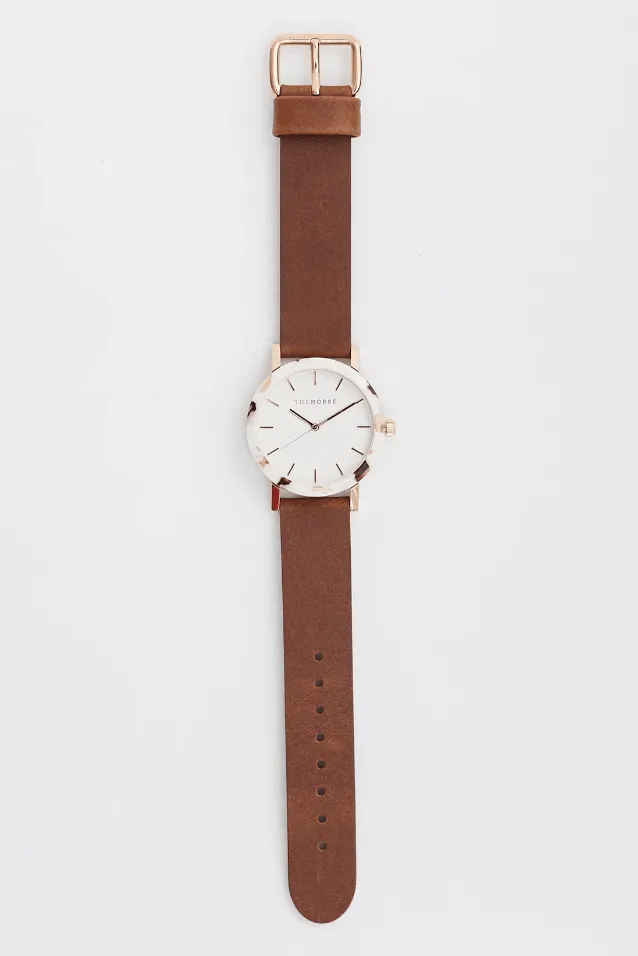 THE HORSE MINI RESIN WATCH - NOUGAT SHELL/WHITE DIAL/TAN LEATHER
