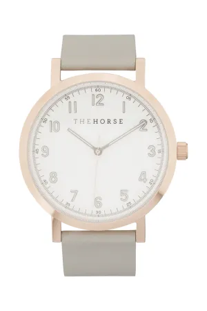 THE HORSE 'ORIGINAL 2.0' WATCH - POLISHED ROSE GOLD/ WHITE/GREY LEATHER
