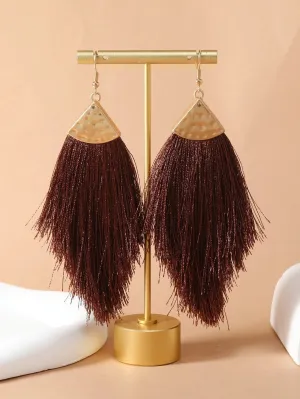 Thread Tassel Earrings Brown