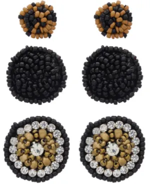 Three Pack Beaded Rhinestone Accent Earrings Black