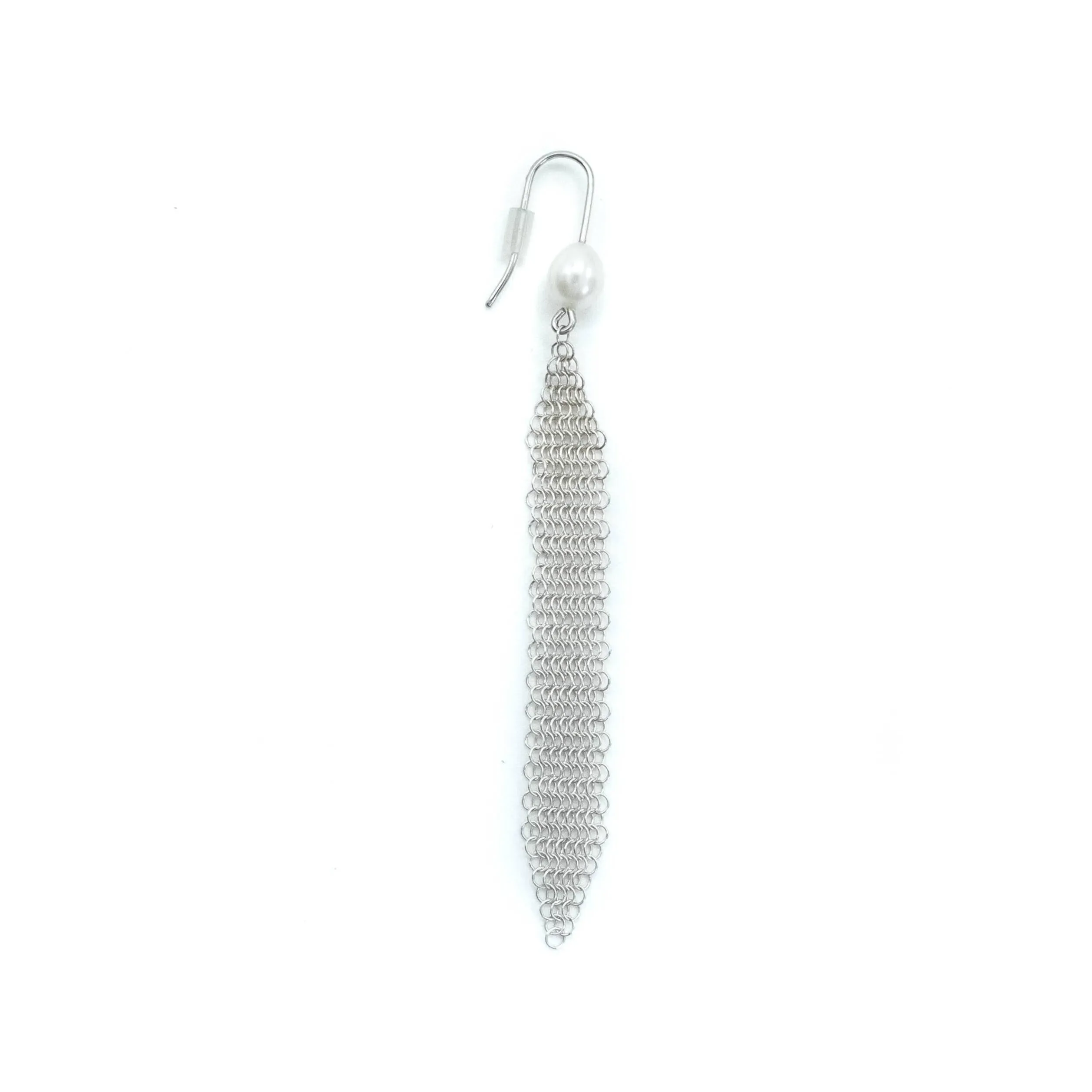 Tiffany & Co Elsa Peretti Mesh Tassel Drop Earrings in Sterling Silver with Freshwater Pearls