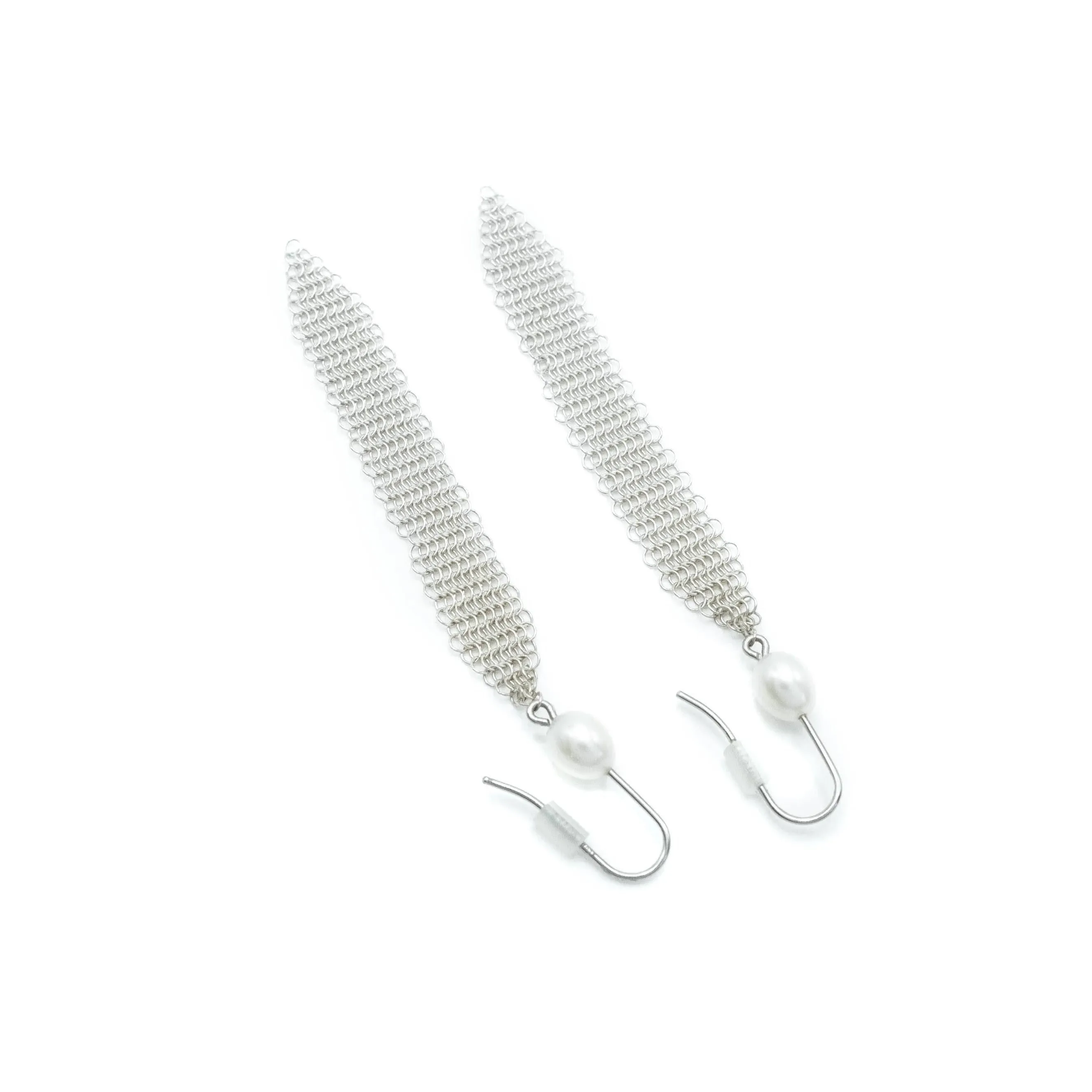Tiffany & Co Elsa Peretti Mesh Tassel Drop Earrings in Sterling Silver with Freshwater Pearls