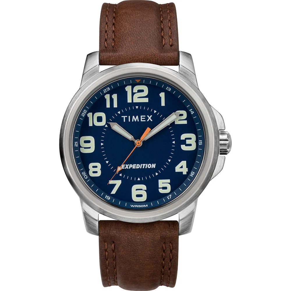 Timex Mens Expedition Metal Field Watch - Blue Dial/Brown Strap