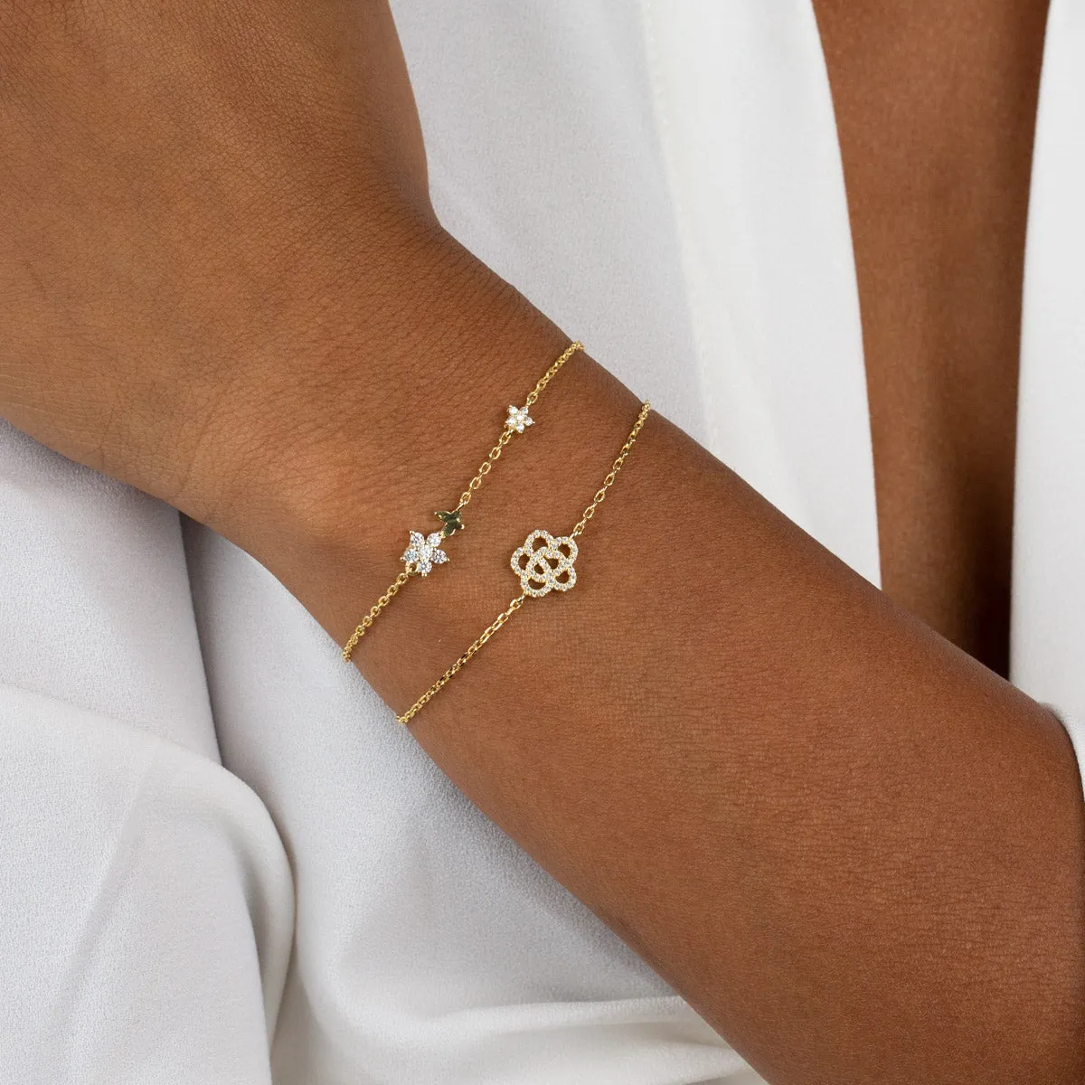Tiny CZ Butterfly X Flower Bracelet