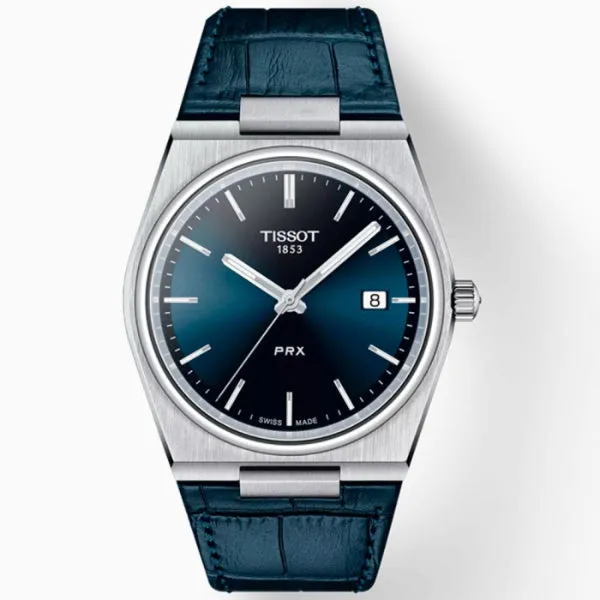 Tissot PRX Blue Leather Strap Blue Dial Quartz Watch for Gents - T137.410.16.041.00