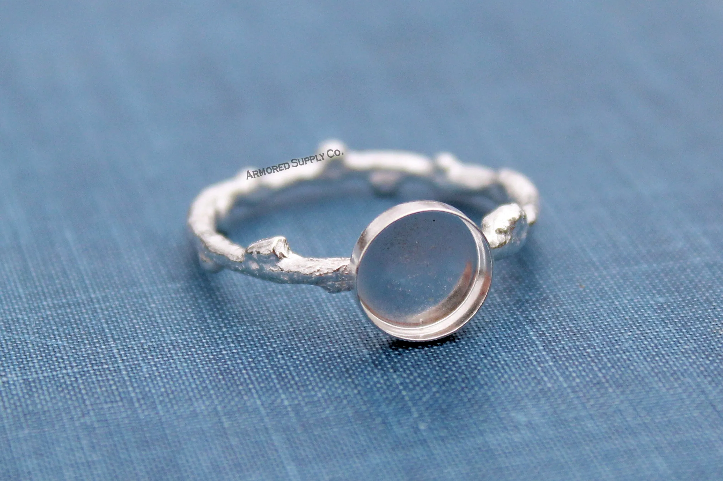 Tree Branch Twig Ring Band Plain Round Bezel Ring blank Silver