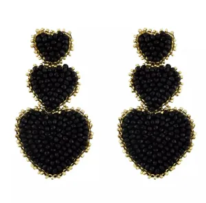 Tri-Heart Glass Beaded with Gold Border Statement Earrings 230-9 | Erika Williner Designs