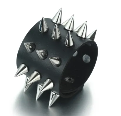 TRIPLE ROW SPIKED PUNK LEATHER BRACELETS (Sold by the piece)