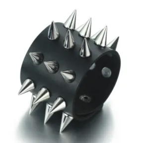 TRIPLE ROW SPIKED PUNK LEATHER BRACELETS (Sold by the piece)