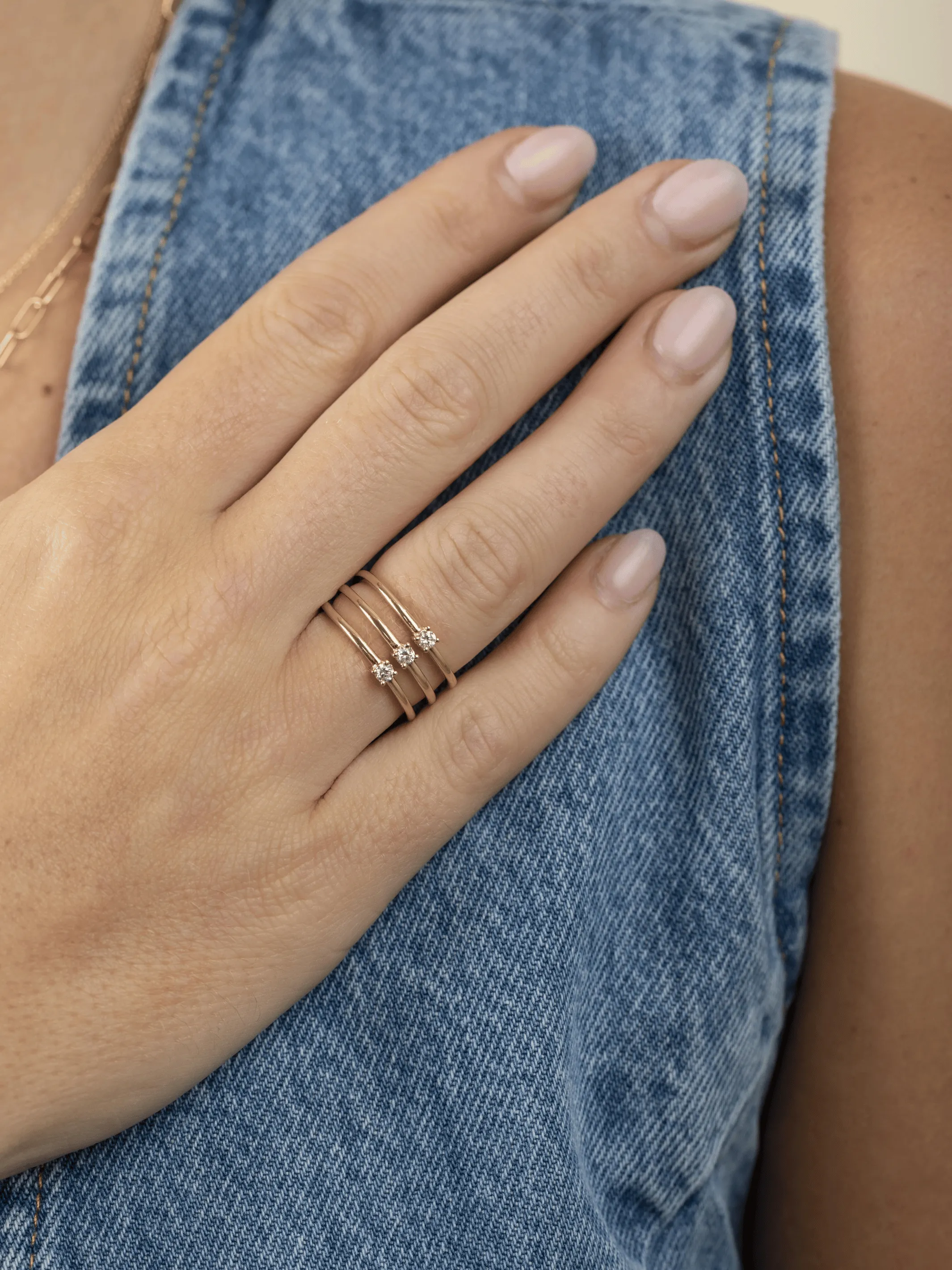 Triple Stacked Diamond Ring 14K