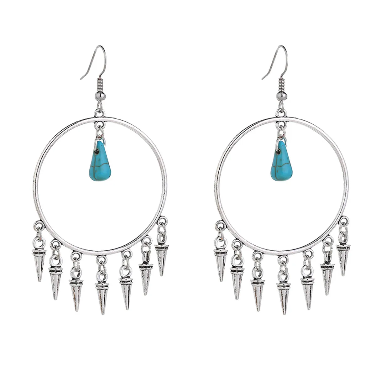 Turquoise & Silver-Plated Bullet Tassel Drop Earrings