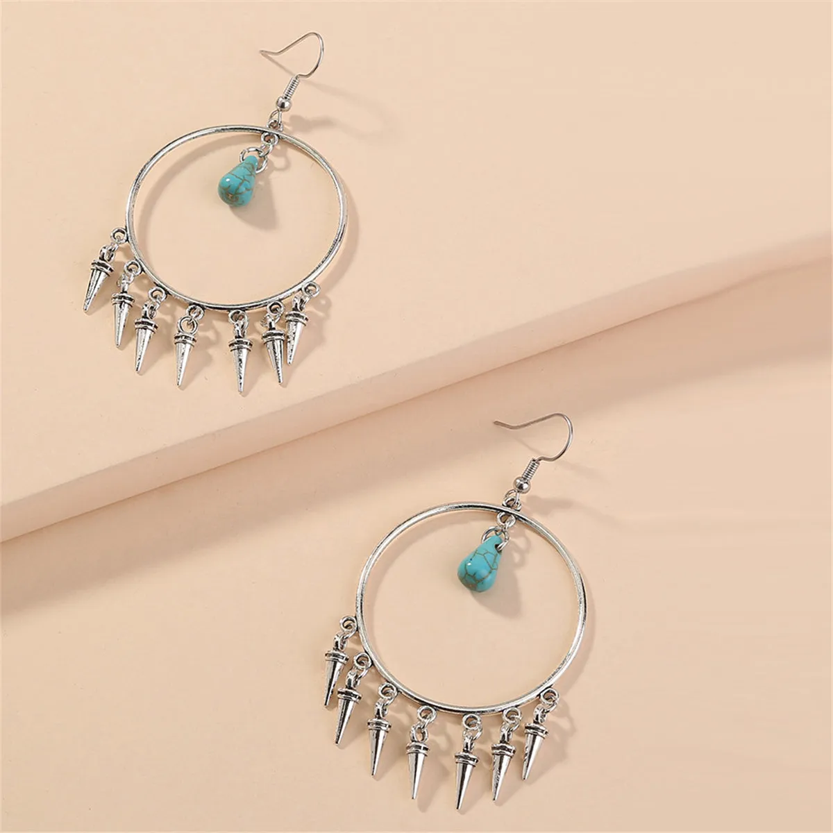 Turquoise & Silver-Plated Bullet Tassel Drop Earrings