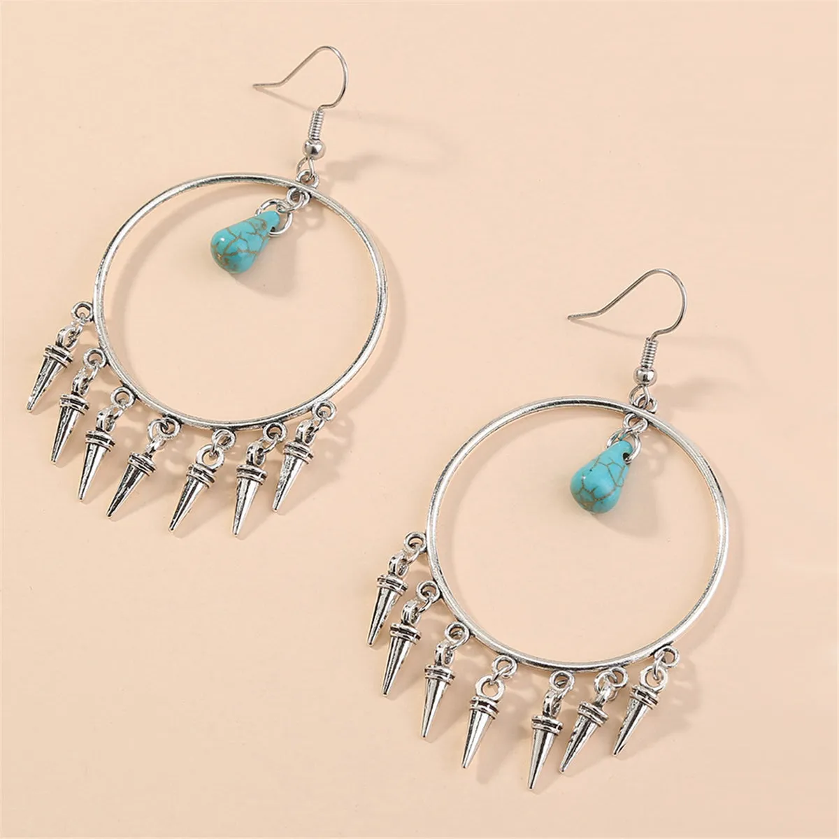 Turquoise & Silver-Plated Bullet Tassel Drop Earrings