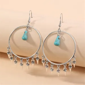 Turquoise & Silver-Plated Bullet Tassel Drop Earrings