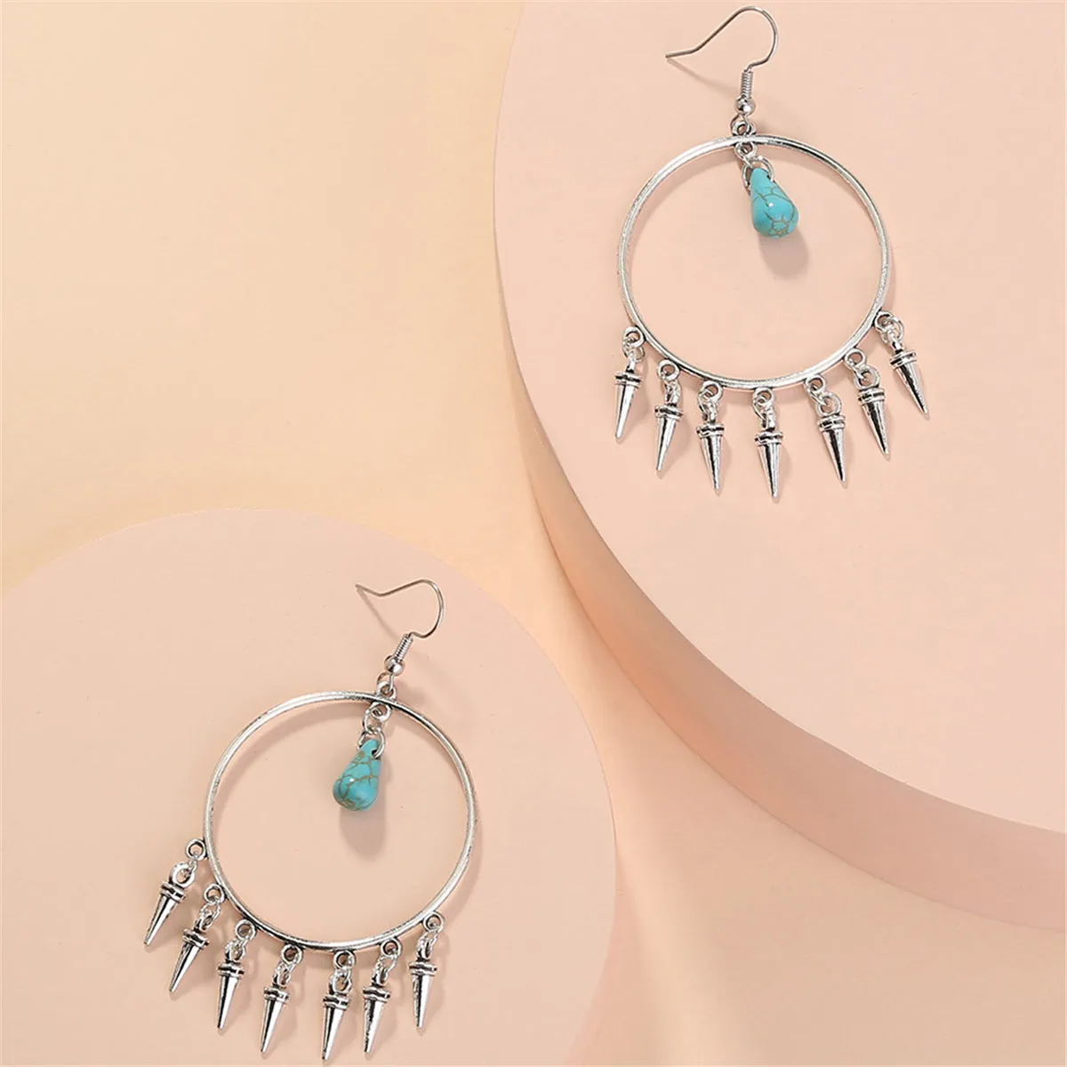Turquoise & Silver-Plated Bullet Tassel Drop Earrings