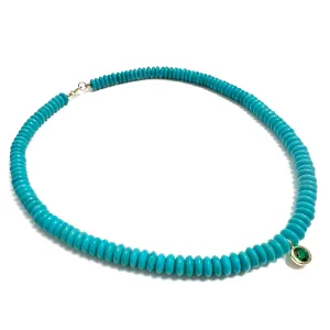Turquoise Puka with Emerald Bezel
