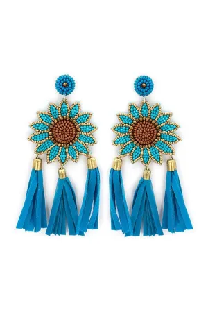 Turquoise SUNFLOWER tassel earrings