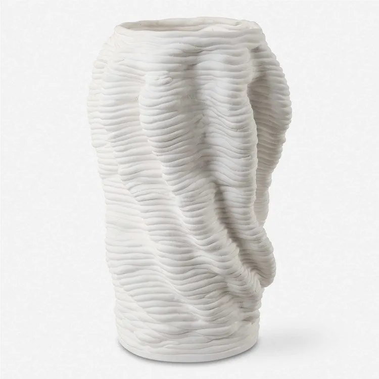 Uttermost Stratified Matte White Glaze Modern Organic Vase