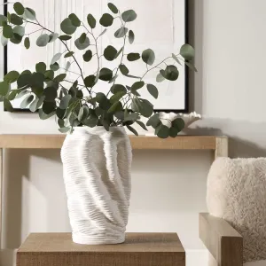 Uttermost Stratified Matte White Glaze Modern Organic Vase
