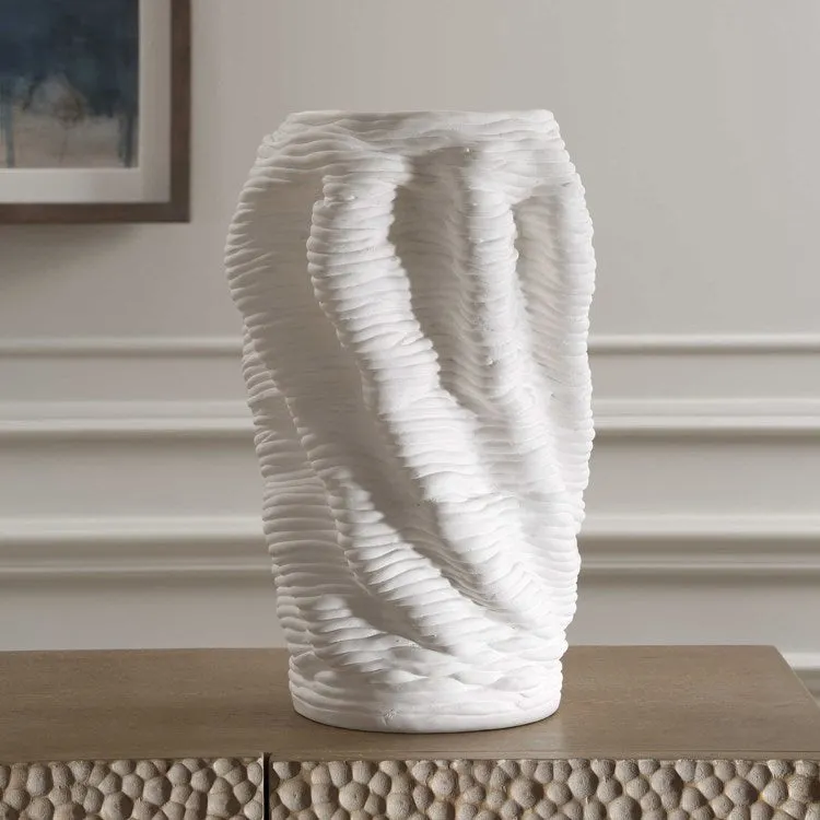 Uttermost Stratified Matte White Glaze Modern Organic Vase