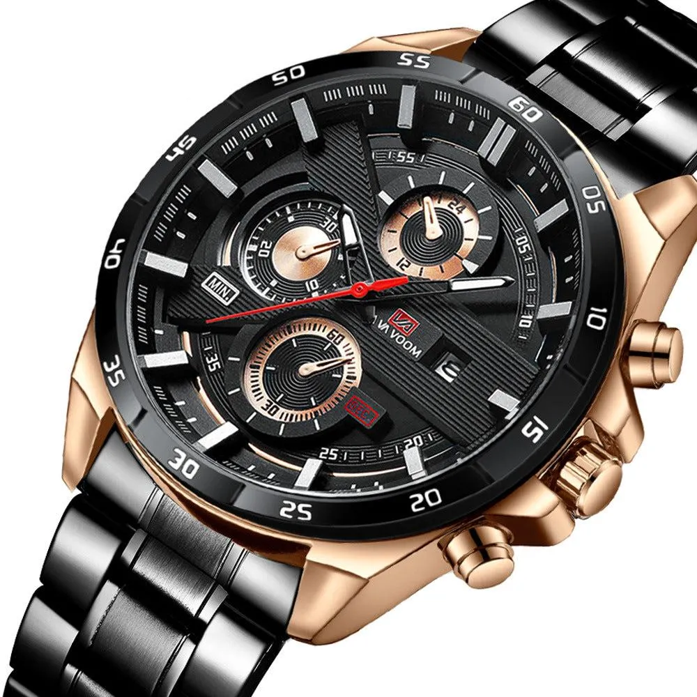 VA VA VOOM Va-216 Leather and Steel Strap Chronograph watch For Men