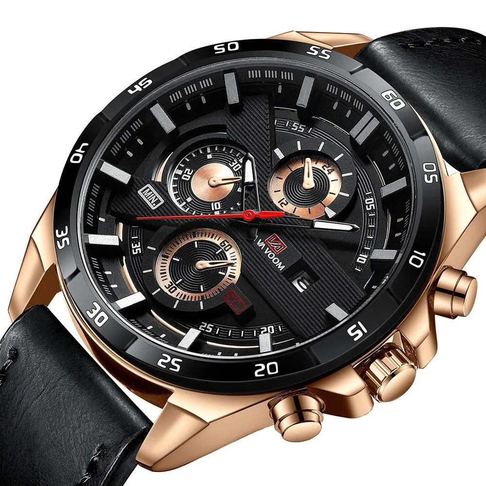 VA VA VOOM Va-216 Leather and Steel Strap Chronograph watch For Men