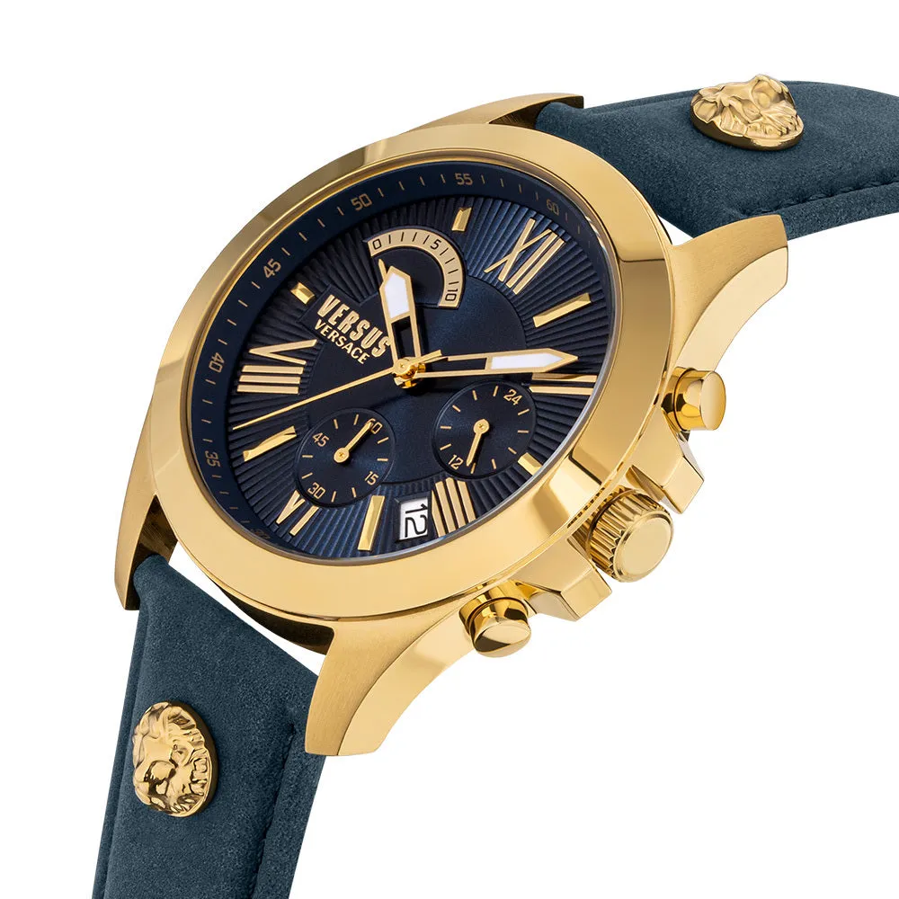 Versus Versace Chrono Lion Gents Blue Dial Blue Leather Strap Chronograph Watch