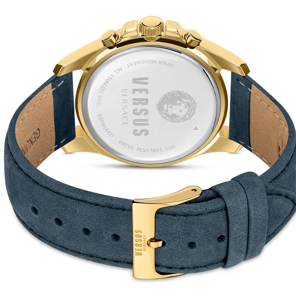 Versus Versace Chrono Lion Gents Blue Dial Blue Leather Strap Chronograph Watch