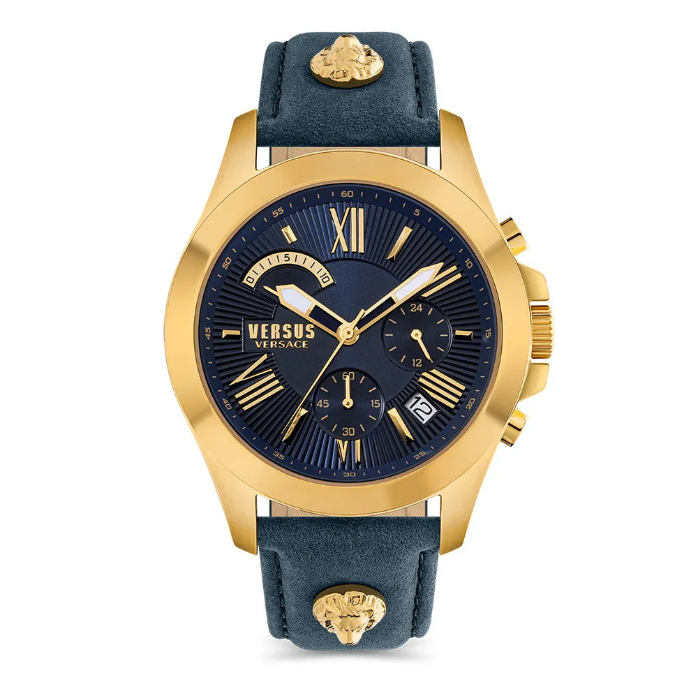 Versus Versace Chrono Lion Gents Blue Dial Blue Leather Strap Chronograph Watch