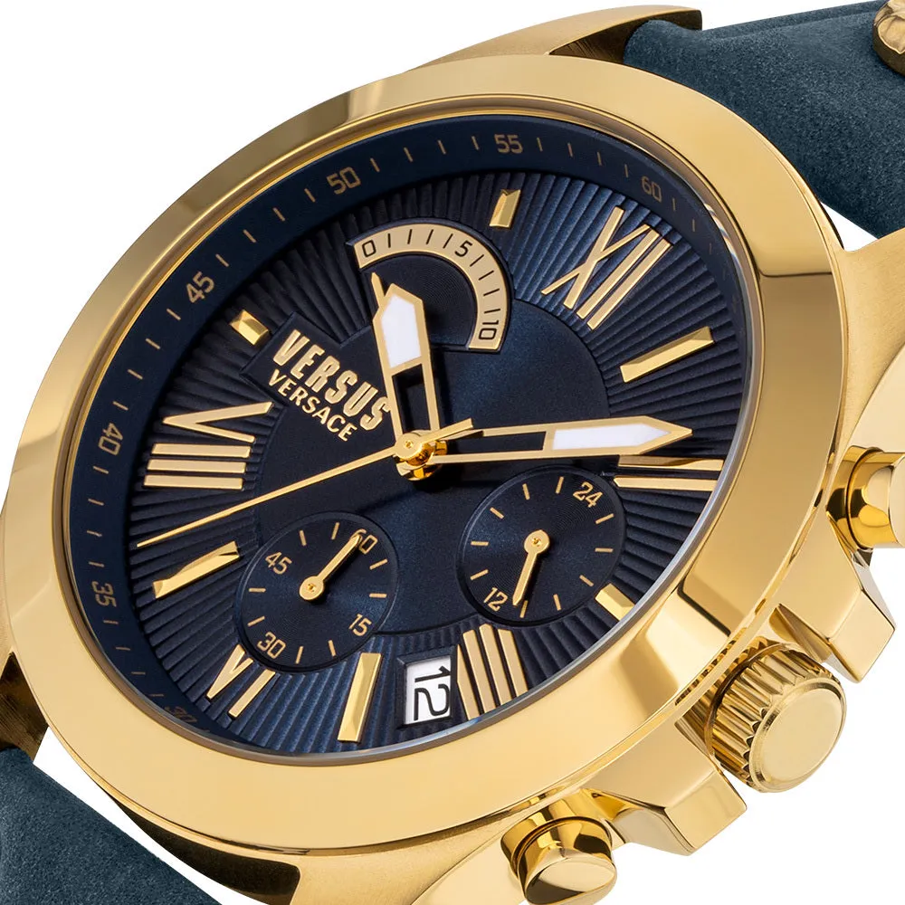 Versus Versace Chrono Lion Gents Blue Dial Blue Leather Strap Chronograph Watch