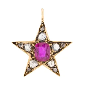 Victorian 18k Burma Ruby & Diamond Star Pendant