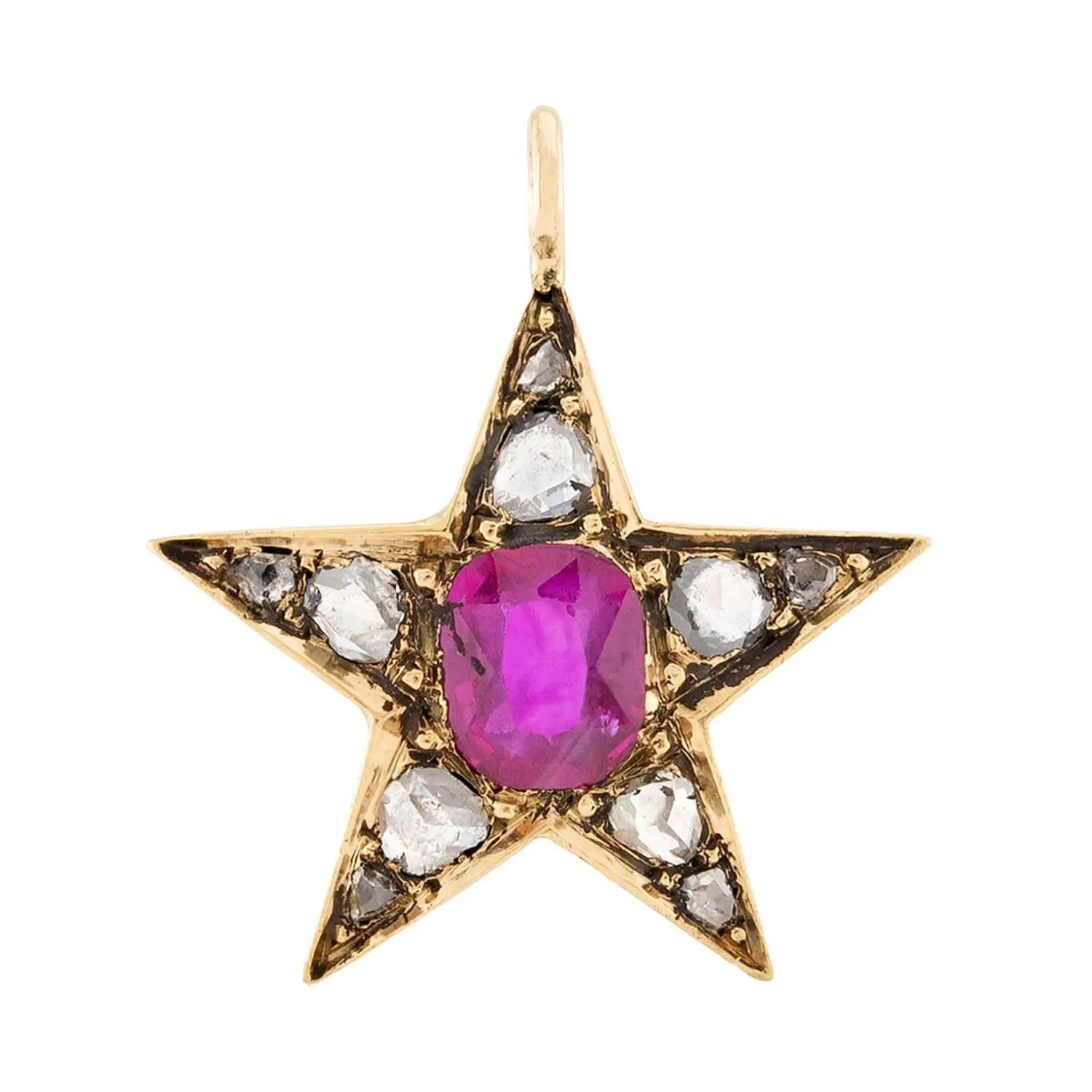 Victorian 18k Burma Ruby & Diamond Star Pendant