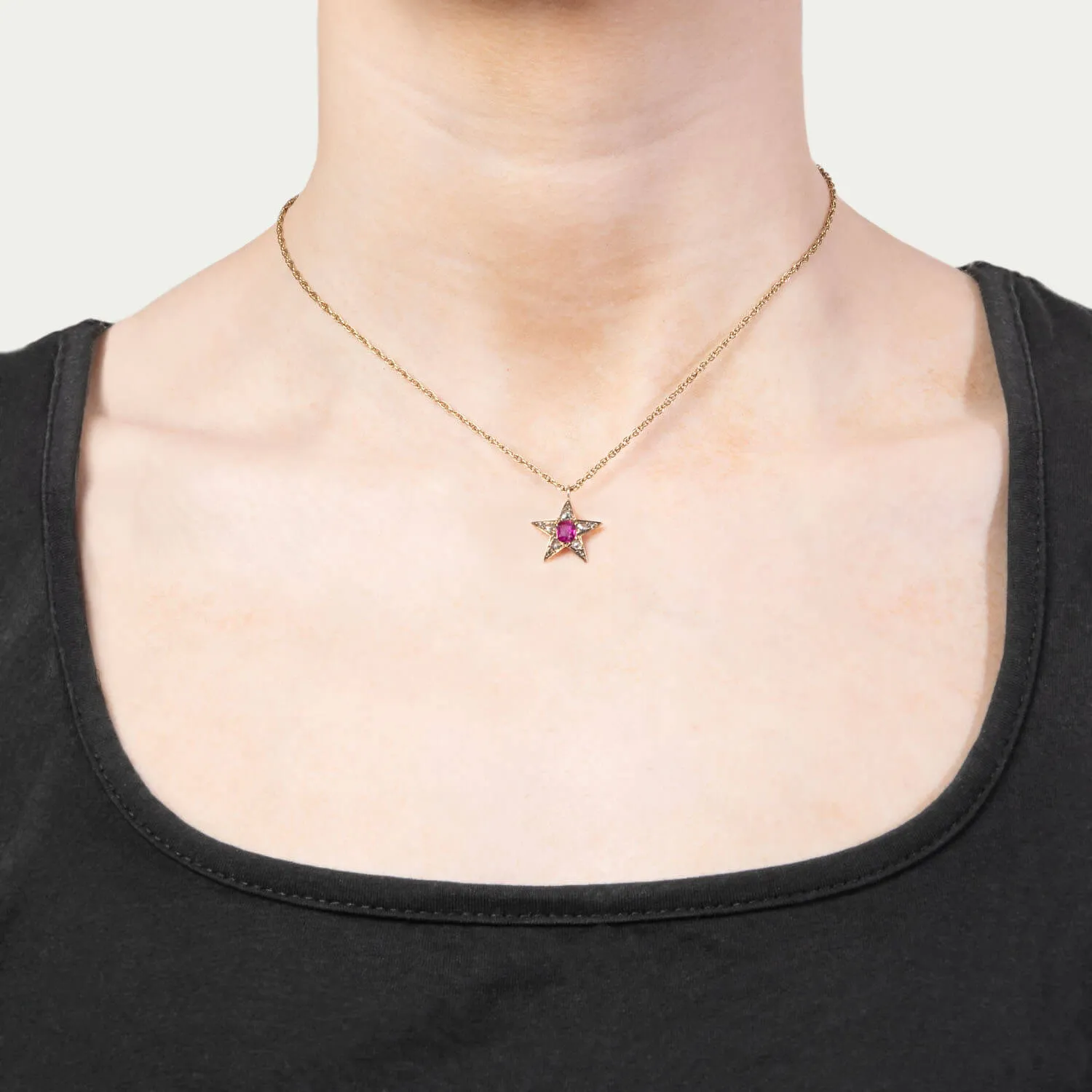 Victorian 18k Burma Ruby & Diamond Star Pendant