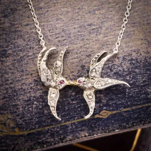 Victorian Diamond Diving Swallows Necklace
