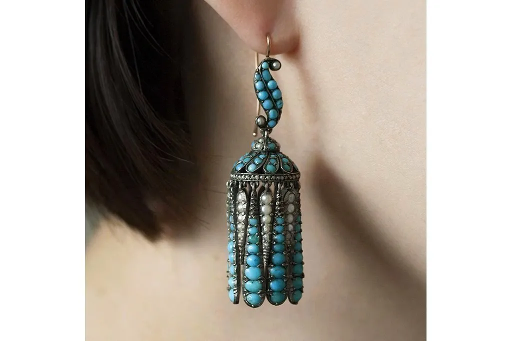 Victorian Turquoise and Pearl Tassel Earrings