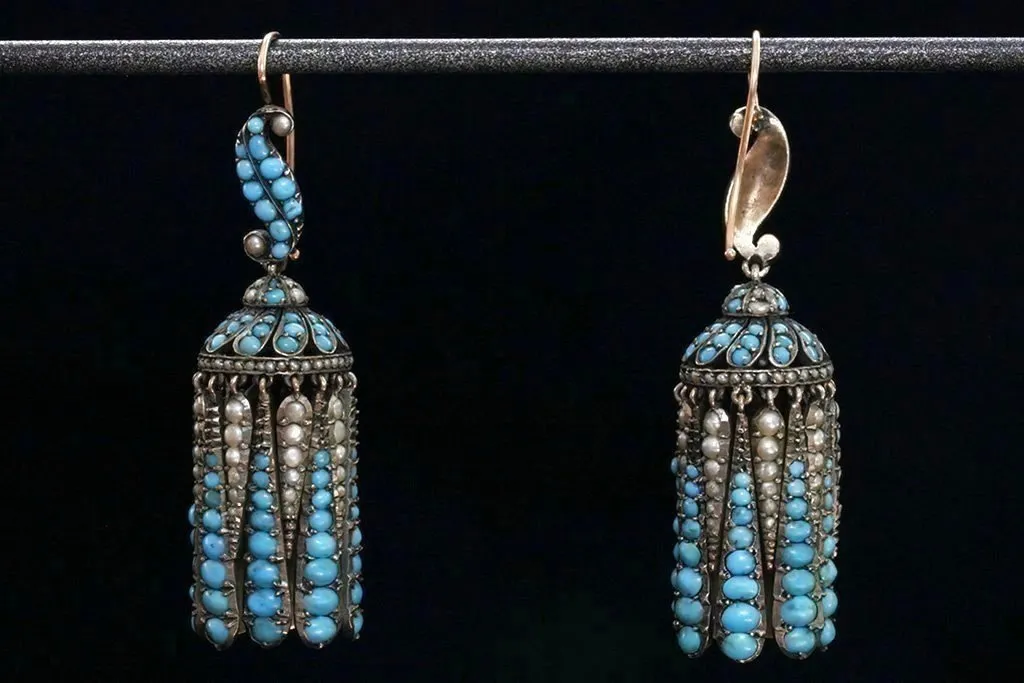 Victorian Turquoise and Pearl Tassel Earrings