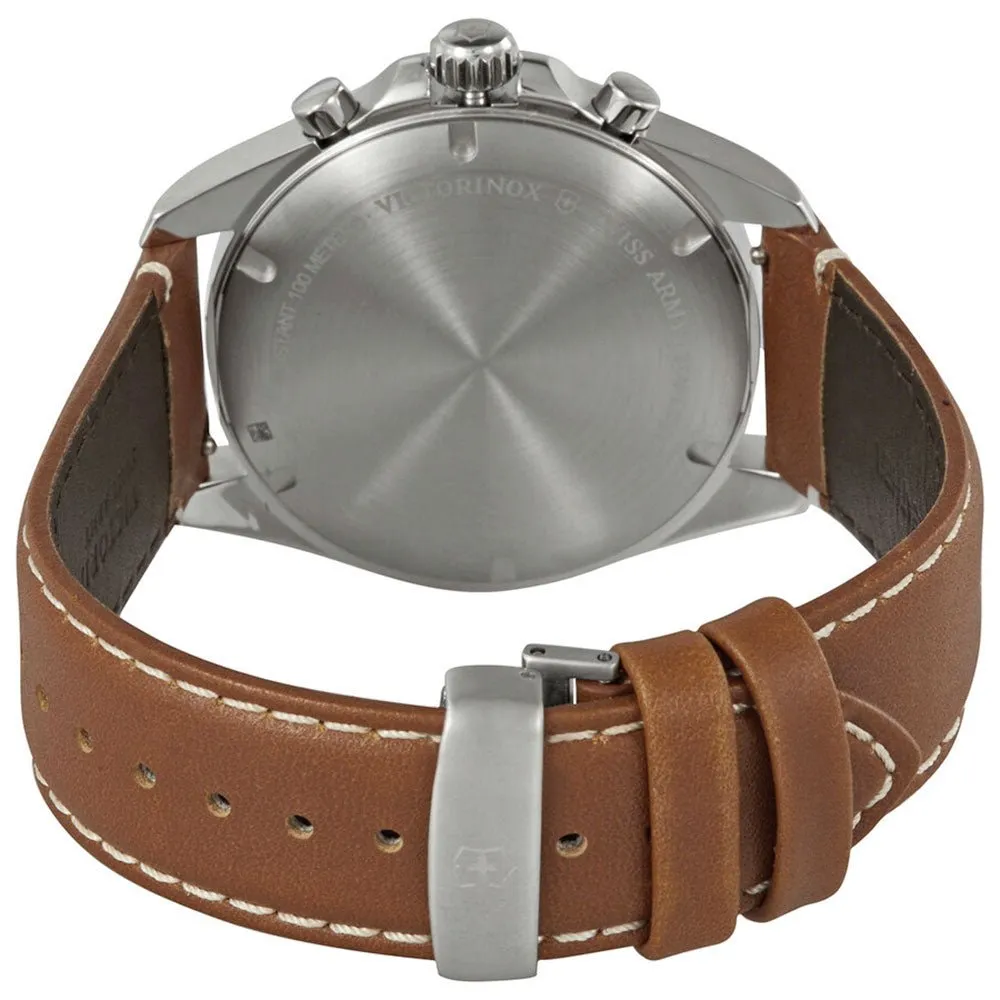 Victorinox Swiss Army Fieldforce Classic Chronograph Stainless Steel Silver Dial Brown Leather Strap Date Quartz Mens Watch 241900